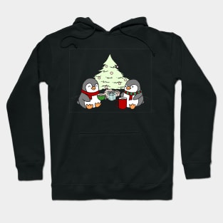 Christmas Penguins Enjoying Hot Cocoa with Christmas Tree Hoodie